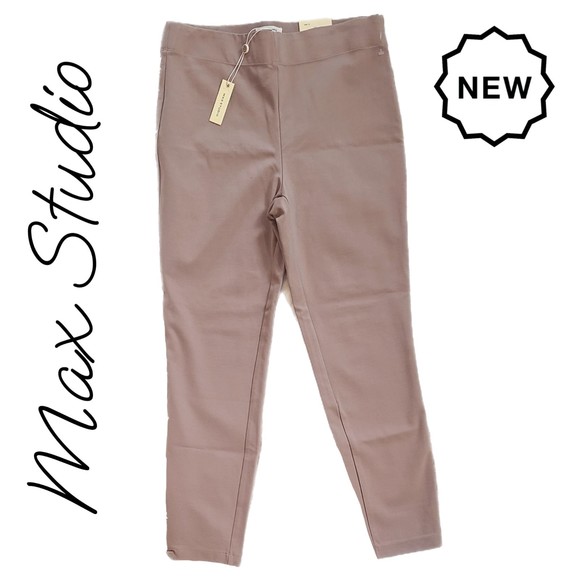 Max Studio | NWT Khaki Skinny Ponte Stretch Pants, Sz L (10-12), FREE S/H - Picture 1 of 9